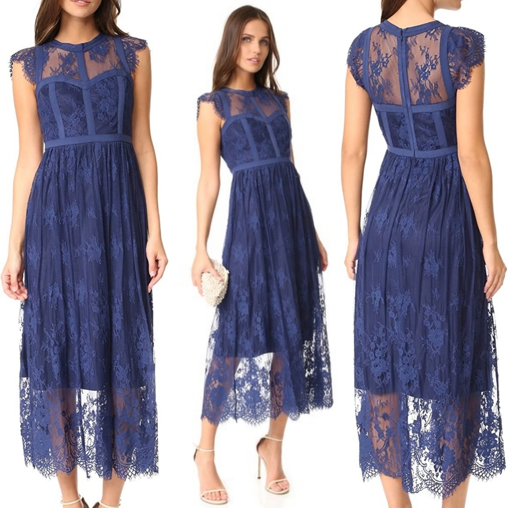 Parker Tesoro Lace Blue Midi Dress Gown Size 8